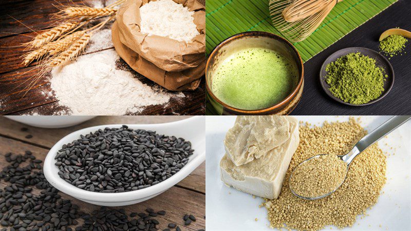 Ingredients for black sesame matcha bread