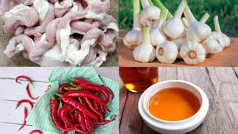 Ingredients for fried pig intestines with garlic and chili