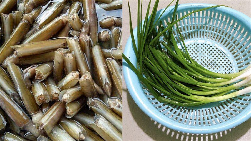 Ingredients for stir-fried razor clams with scallion oil