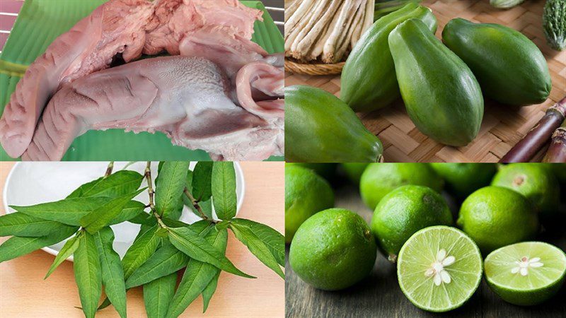 Ingredients for the dish of pork tongue salad with papaya