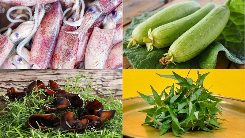 Ingredients for stir-fried squid with gourd