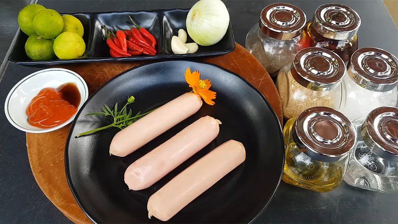 Ingredients for fried sausages with fish sauce, crispy spicy fried sausages