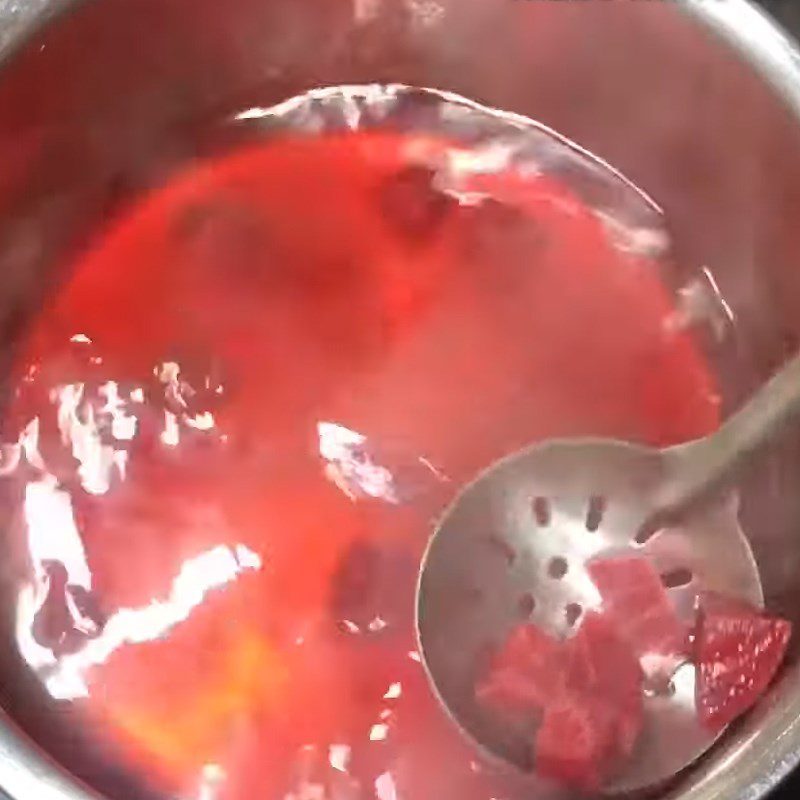 Step 2 Chop the beef finely and blend the beetroot Beetroot and Beef Porridge