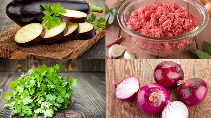 Ingredients for stir-fried eggplant with minced meat