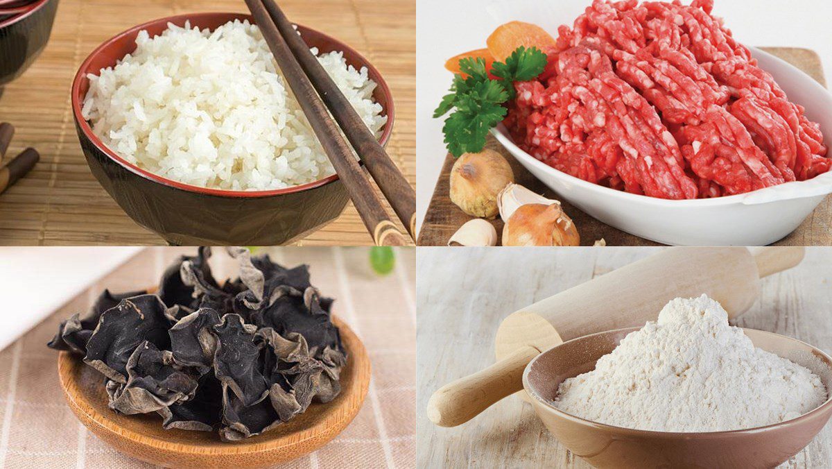 Ingredients for the dish of rice cake from leftover rice