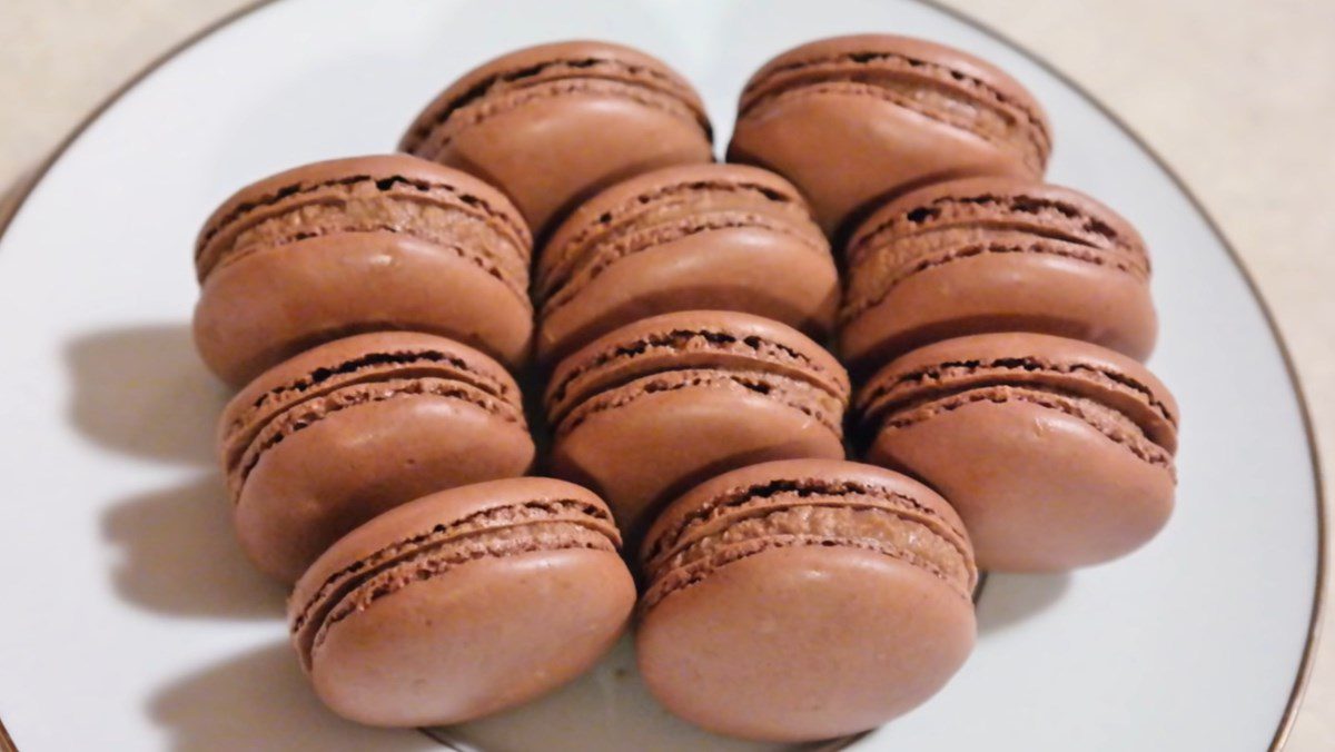 Chocolate macarons made with flour