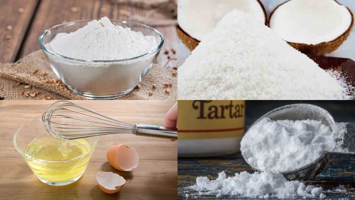 Ingredients for coconut cookie dish using a non-stick pan