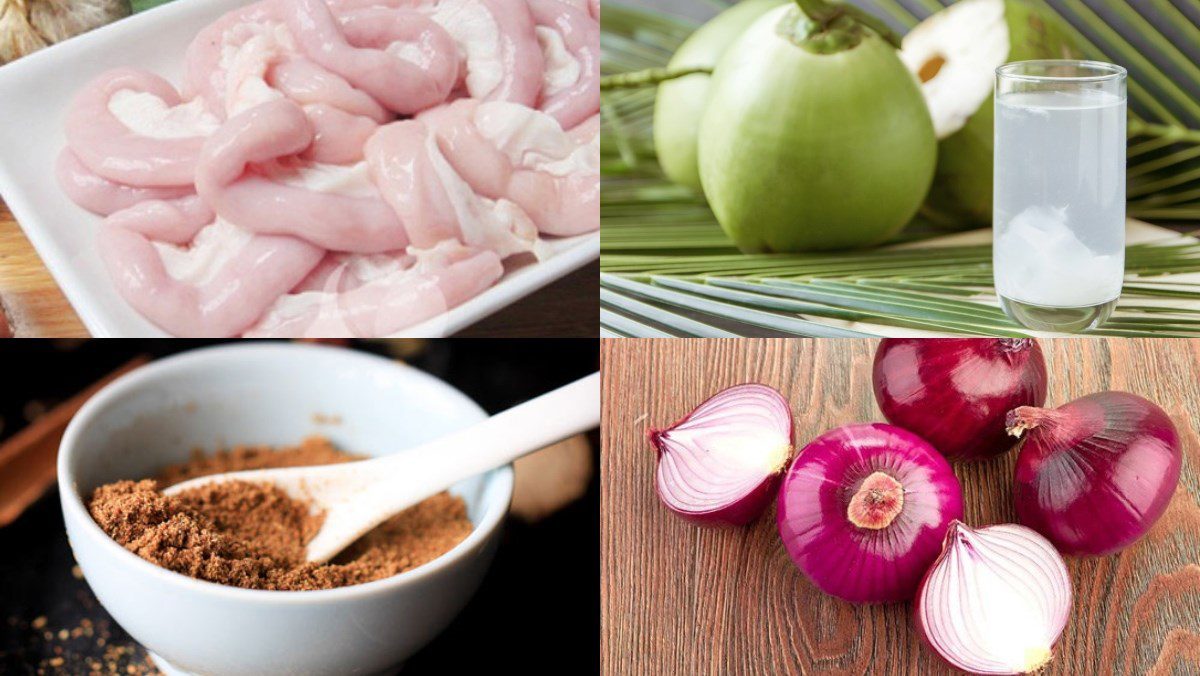 Ingredients for the dish of pig intestines - pig intestines braised in coconut water