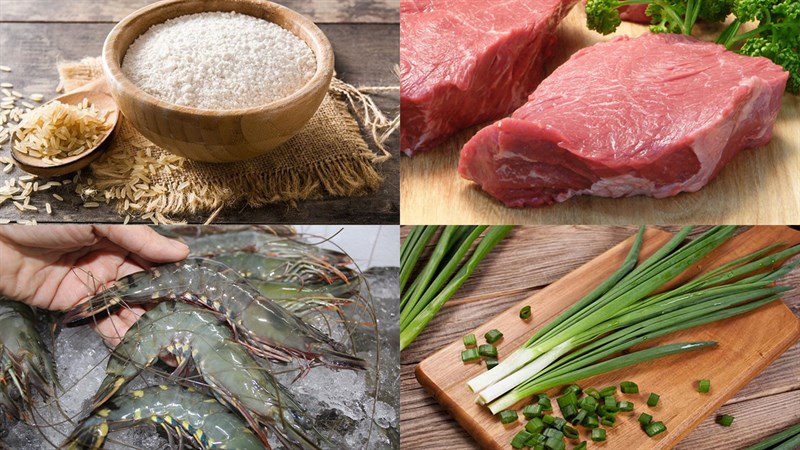 Ingredients for steamed rice cakes with shrimp and pork filling