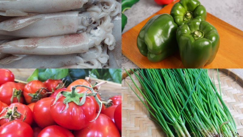 Ingredients for stir-fried squid with bell peppers