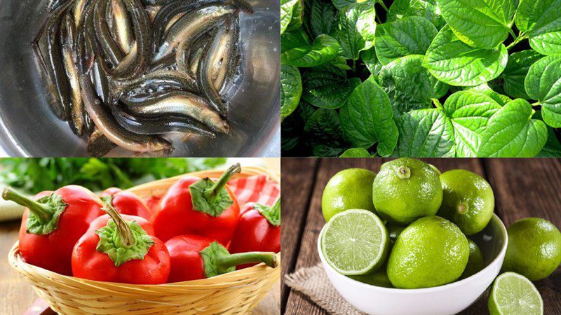 Ingredients for fried eel with betel leaves and sesame