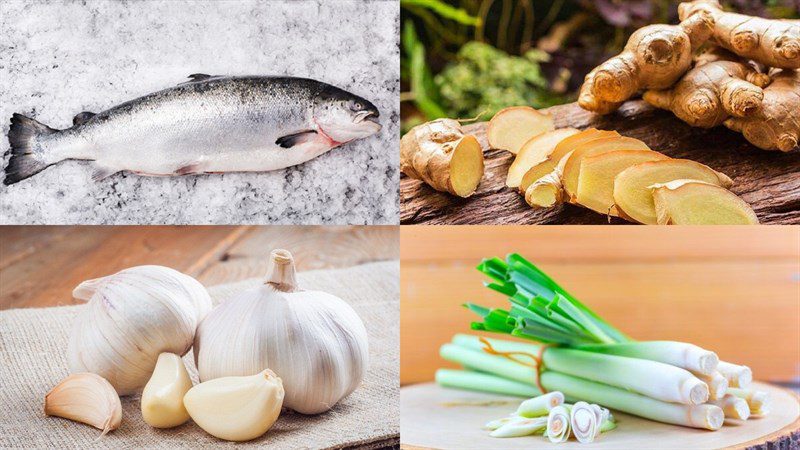 Ingredients for turmeric braised salmon and braised salmon dish