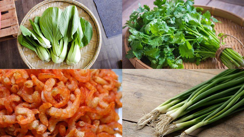 Ingredients for the dish of fresh shrimp bok choy soup, dried shrimp bok choy soup