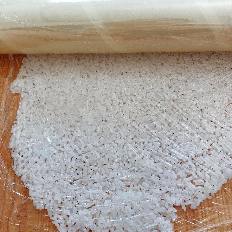 Step 1 Flatten and dry the rice for Fried Rice Cake with Fish Sauce served with Shrimp Floss