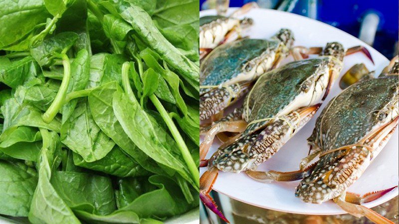 Ingredients for the dish of water spinach soup with crab