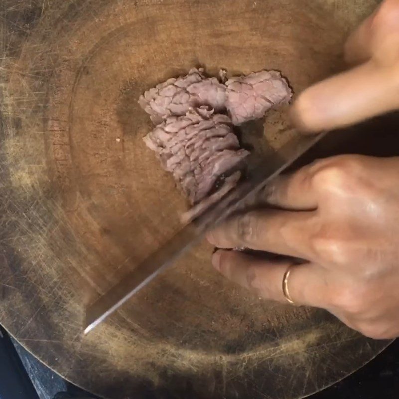 Step 4 Cut the beef into small pieces Beef porridge with water spinach for weaning