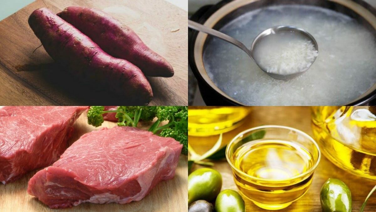 Ingredients for sweet potato pork porridge