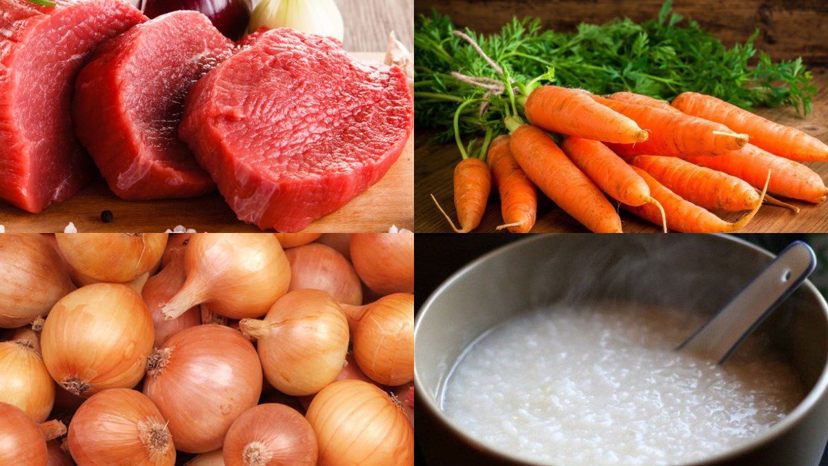 Ingredients for beef onion porridge