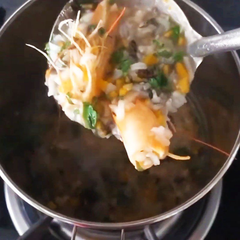 Step 3 Cook porridge Porridge with shrimp, potato, and carrot