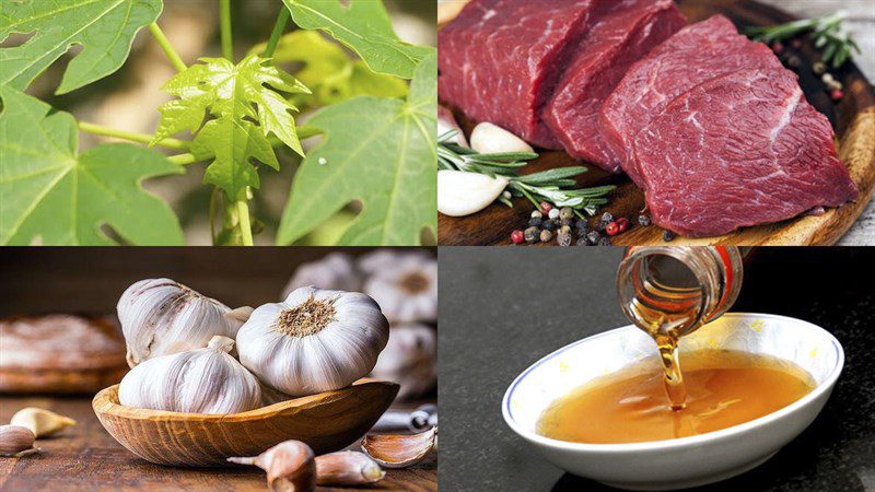 Ingredients for stir-fried papaya leaves dish