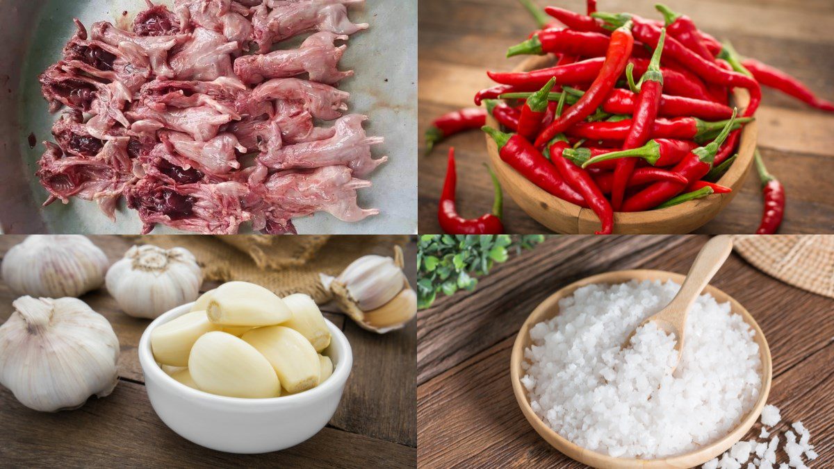 Ingredients for grilled mouse with salt and chili, grilled with lemongrass and chili, and grilled with fermented bean curd