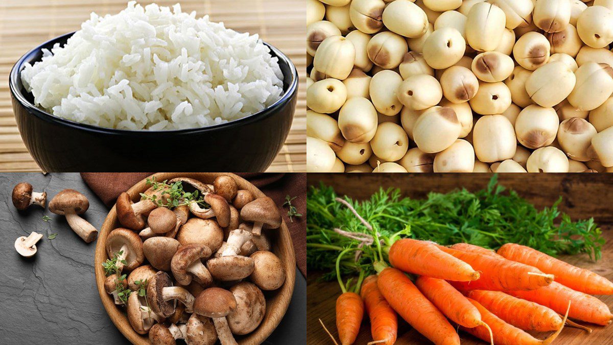 Ingredients for vegetarian lotus leaf rice