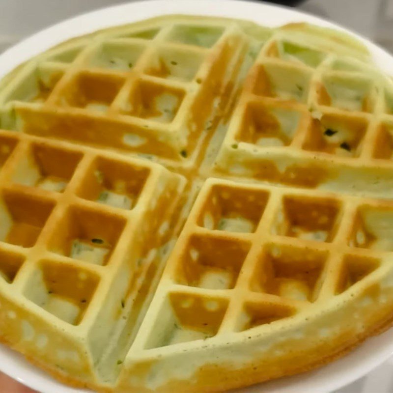 Step 4 Pouring the mold, baking Waffle - durian pandan waffle