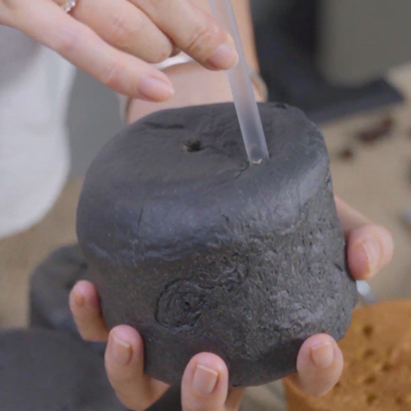 Step 5 Make Holes and Fill with Cream Charcoal Bread