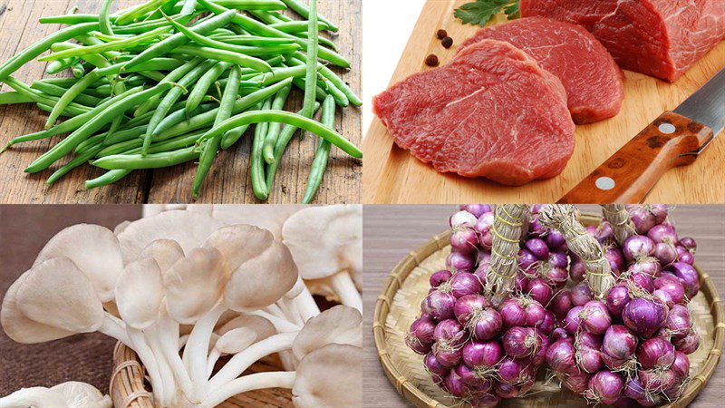 Ingredients for the dish of stir-fried green beans with pork, stir-fried green beans with carrots, stir-fried green beans with oyster mushrooms