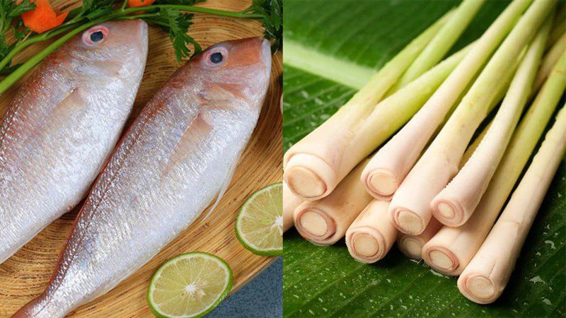 Ingredients for fried fish with lemongrass