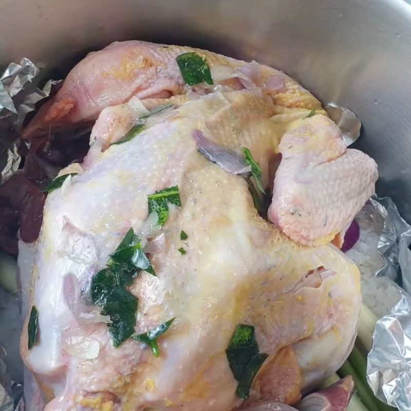 Step 3 Steam the Chicken Steamed Chicken with Chúc Leaves