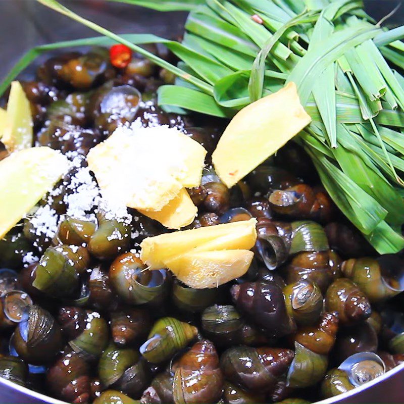 Step 3 Steam the snails Stir-fried rice snails with lemongrass and chili