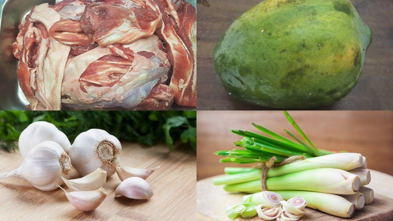 Ingredients for beef tendon stew with papaya