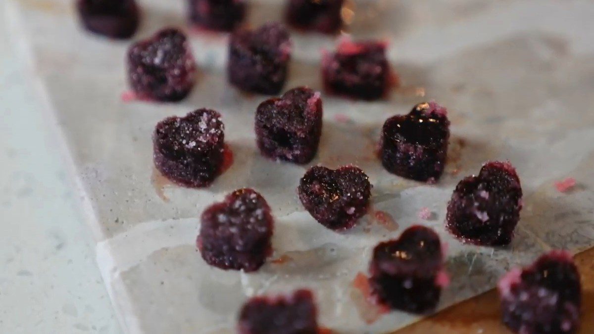 Gummy candy in heart shape coated with sugar