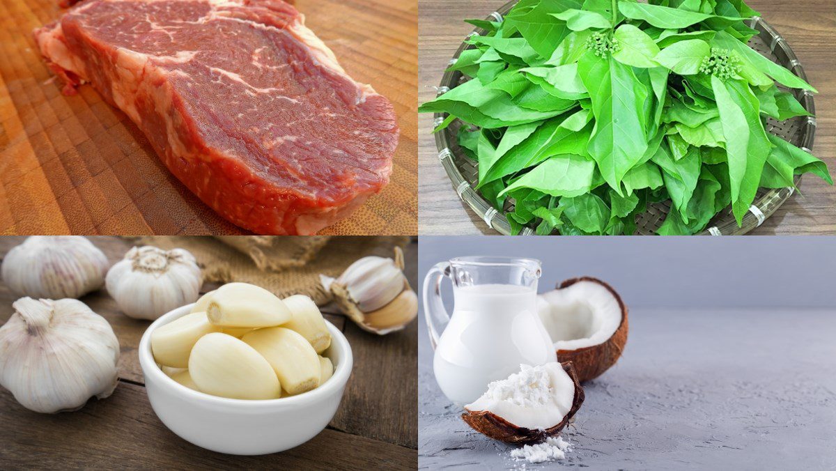 Ingredients for stir-fried beef with wild betel leaves