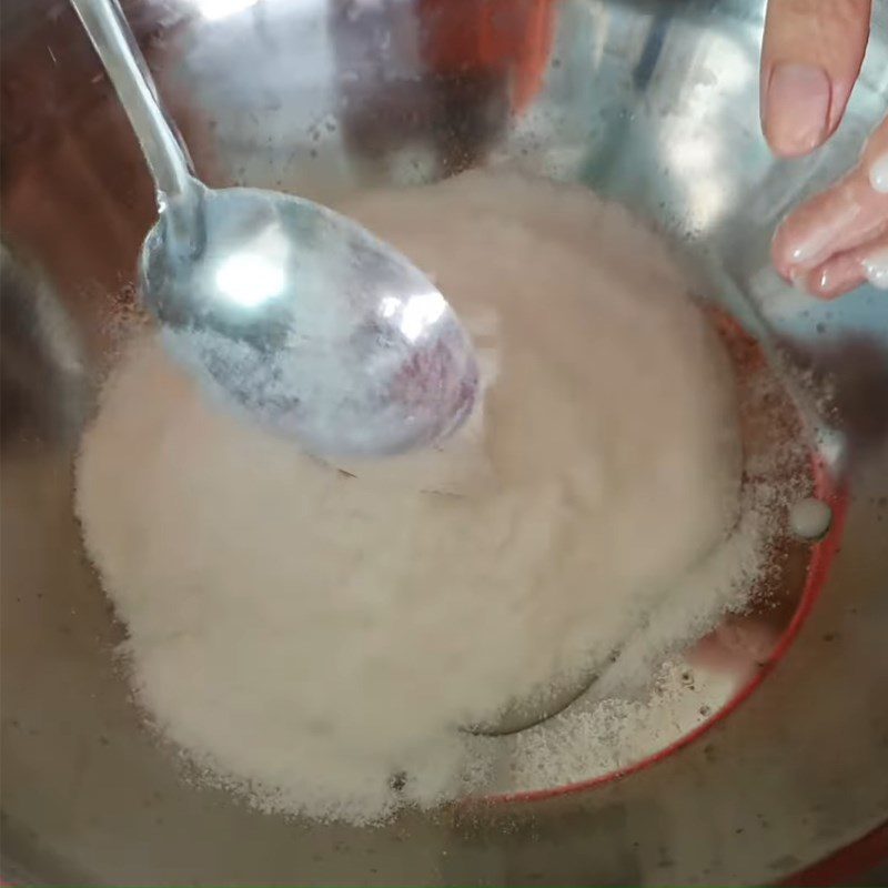 Step 3 Whip coconut syrup and knead the dough for the cake Coconut cake with coconut filling