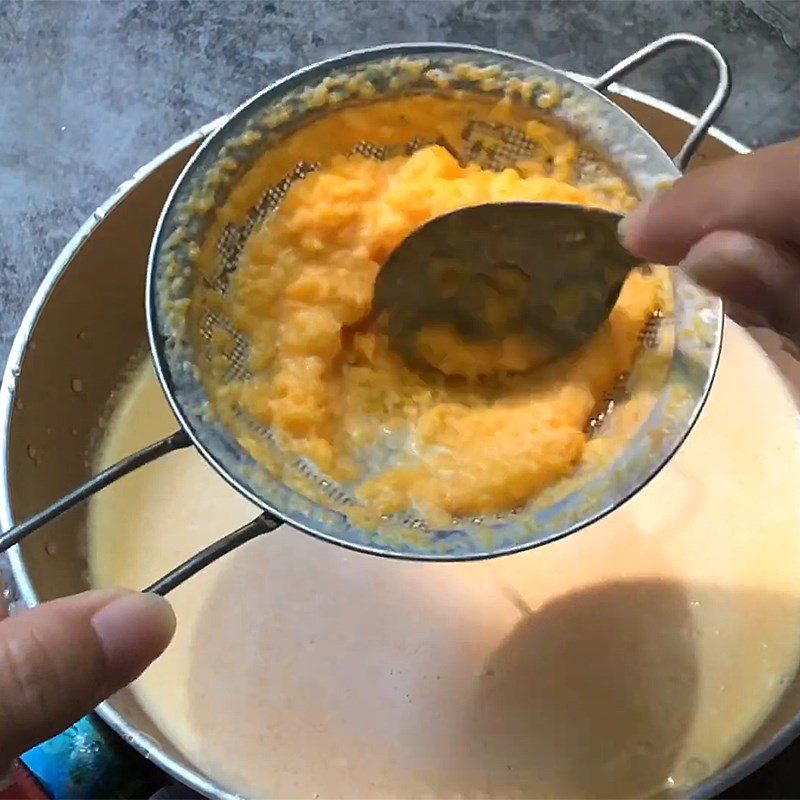 Step 2 Strain the salted egg milk mixture Salted egg sauce used for pastries