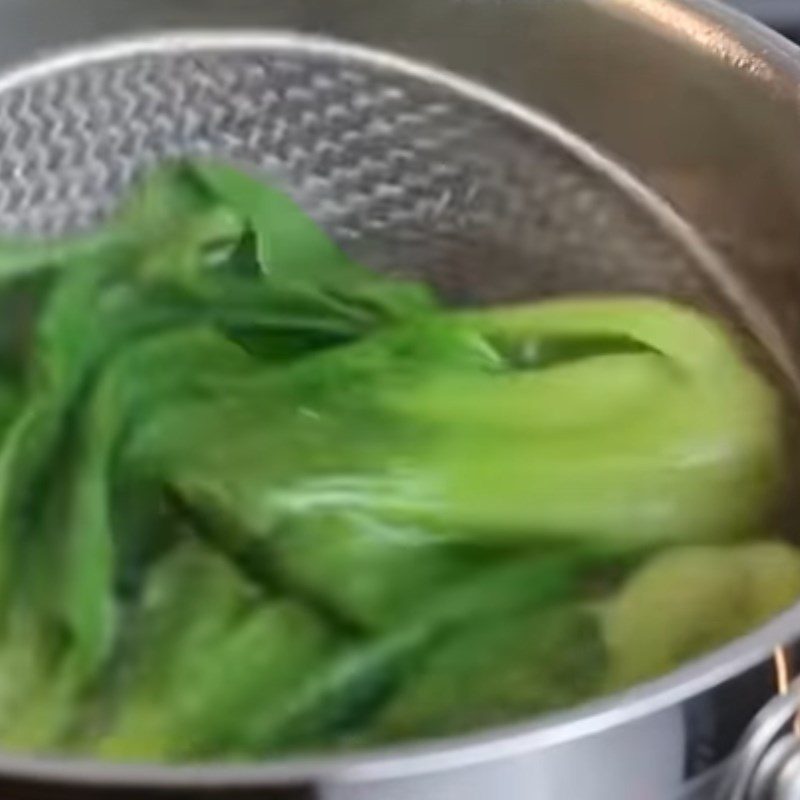 Step 8 Boil bok choy and noodles Dried noodles with char siu