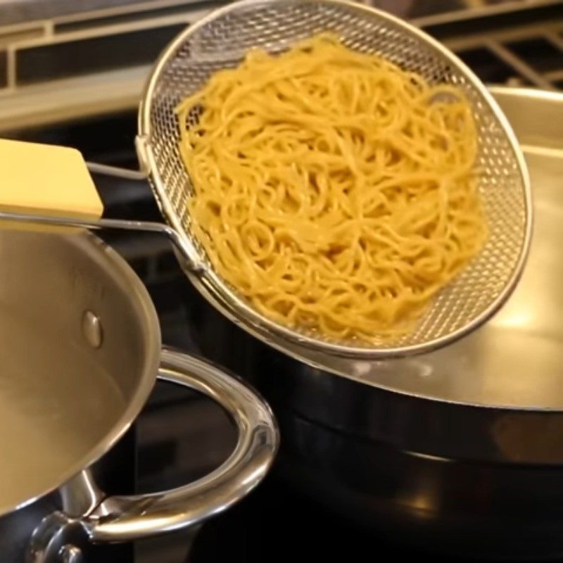 Step 8 Boil bok choy and noodles Dried noodles with char siu