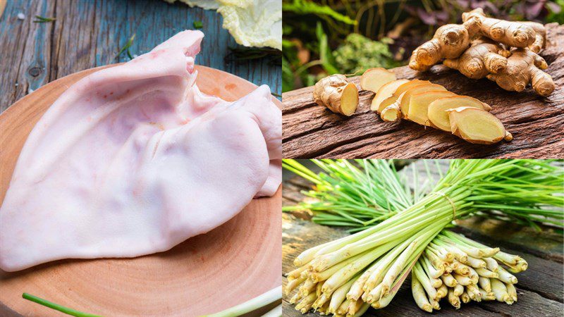 Ingredients for boiled pork ears dish