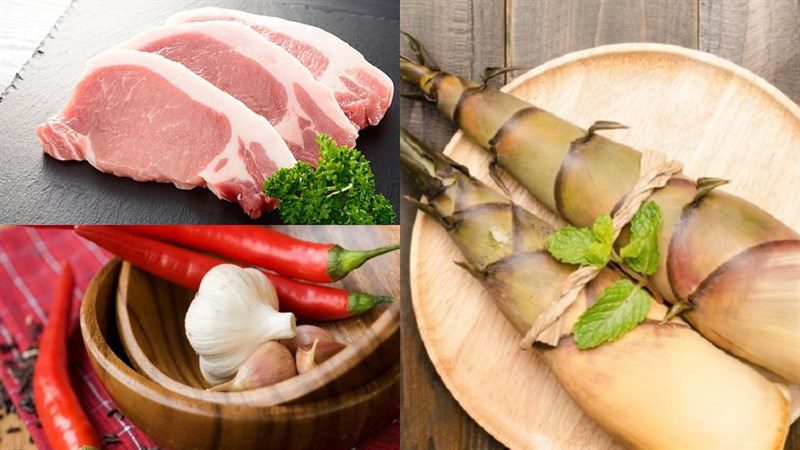 Ingredients for stir-fried fresh bamboo shoots with pork