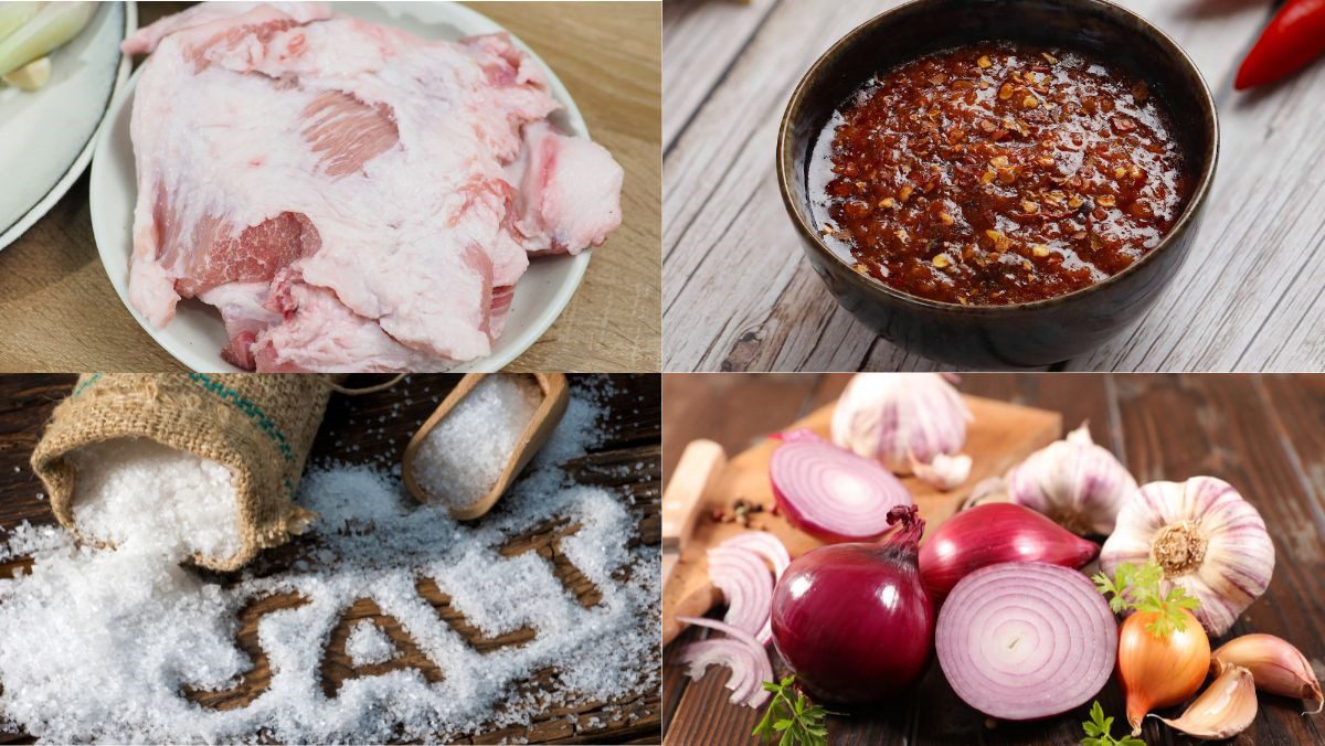 Ingredients for grilled pork cheeks with chili salt