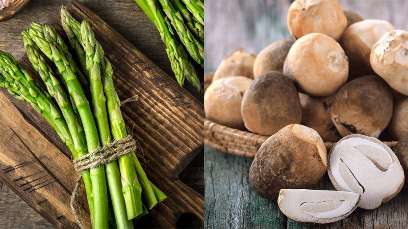 Ingredients for stir-fried asparagus with straw mushrooms