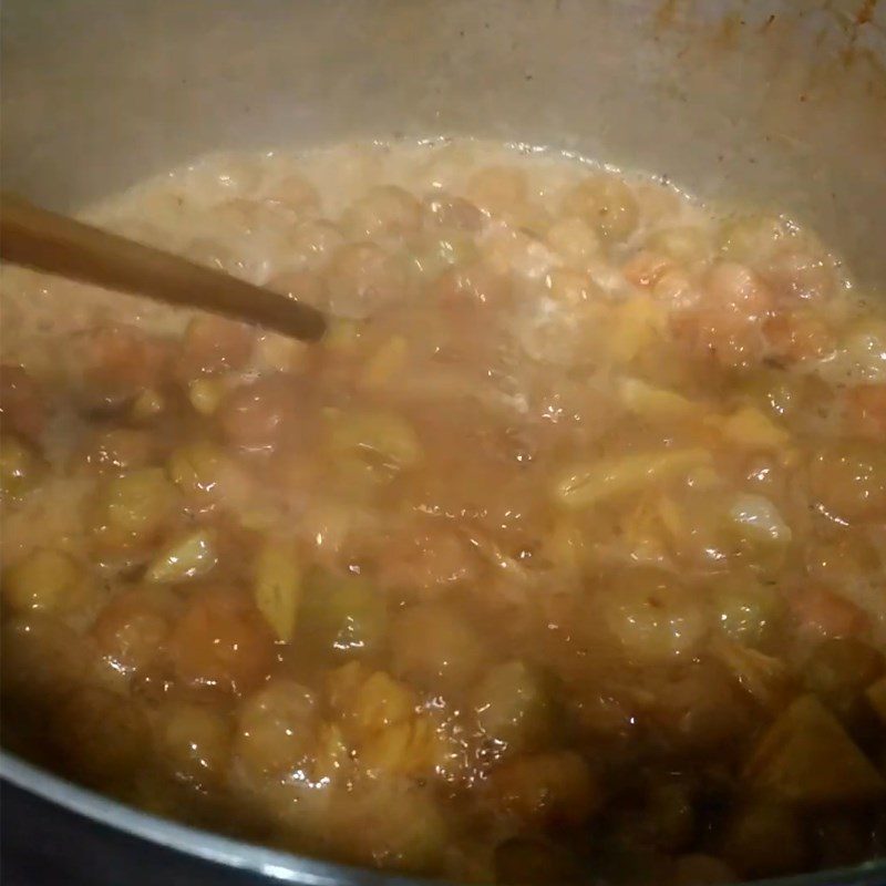 Step 2 Cook the fruit with palm sugar for the rambutan sour cherry cocktail