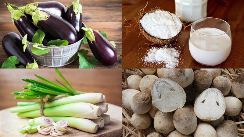 Ingredients for the dish of eggplant braised in coconut milk