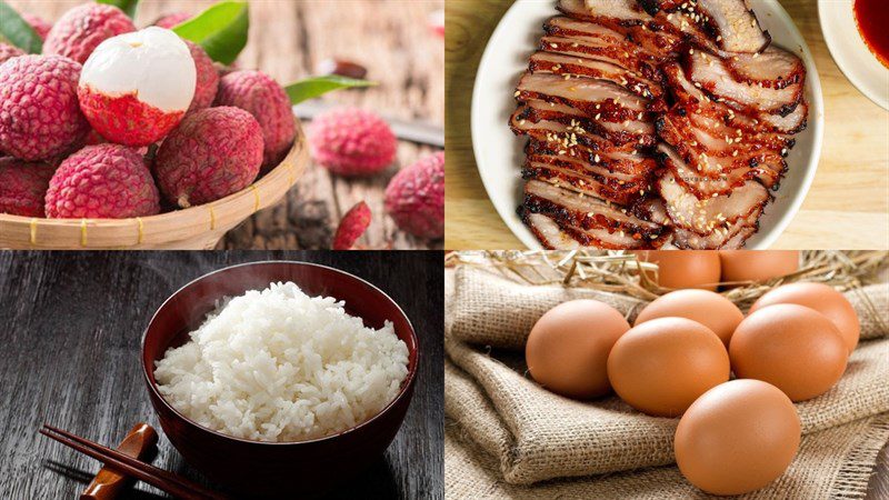 Ingredients for fried lychee rice dish