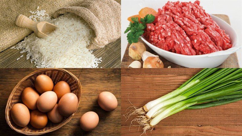 Ingredients for minced meat and chicken egg porridge