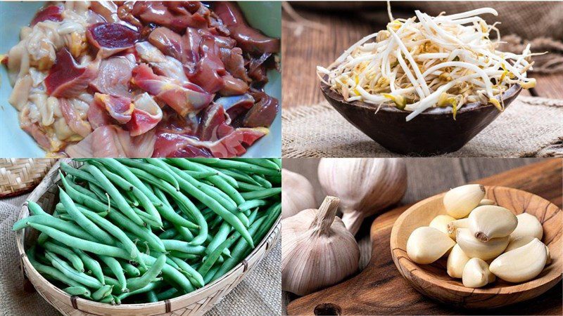 Ingredients for stir-fried chicken gizzards with bean sprouts