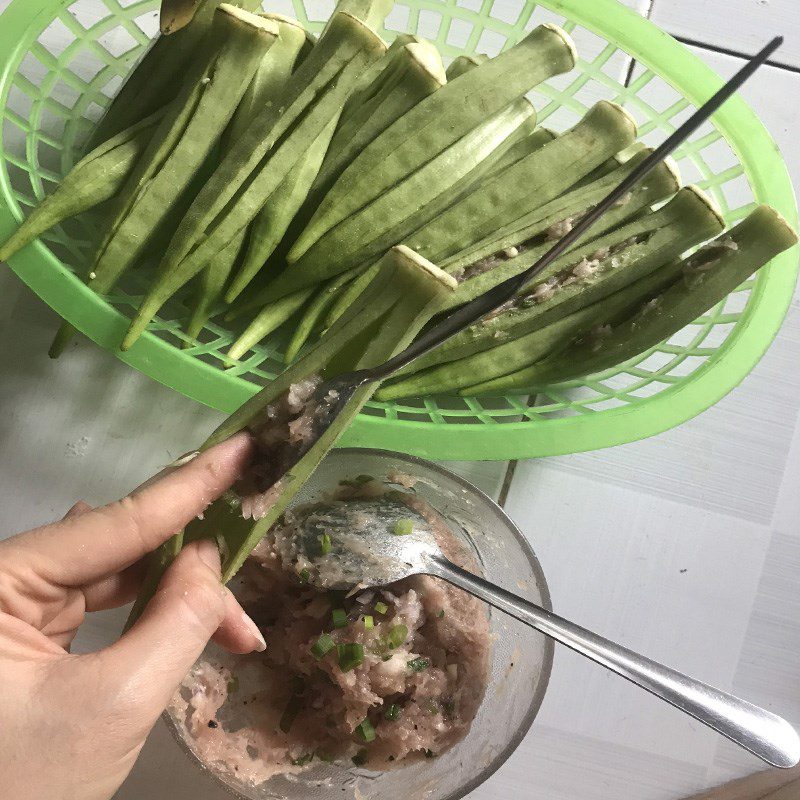 Step 3 Stuffing the okra Fried crispy stuffed okra