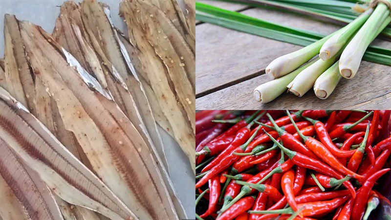 Ingredients for fried mackerel fish with lemongrass and chili